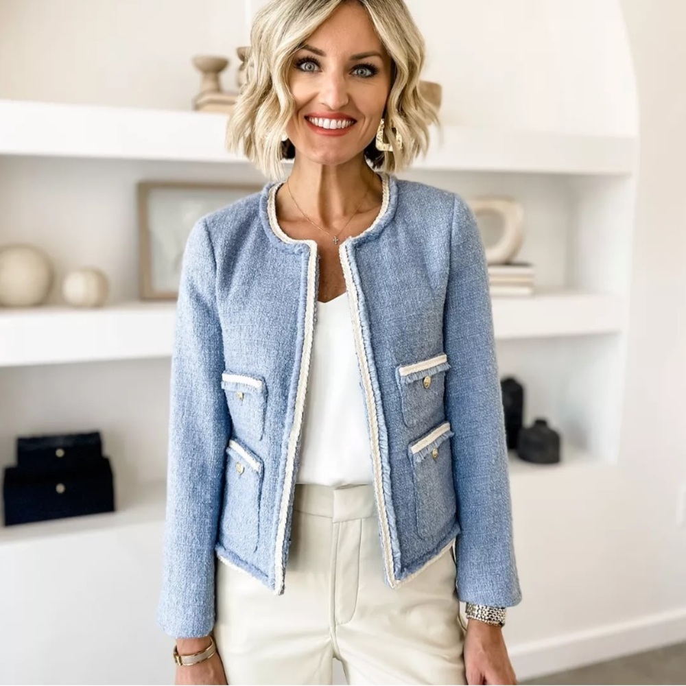 J. Crew France’s Lady Jacket Pale Seascape Maritime Tweed SIZE 2 - Picture 6 of 10